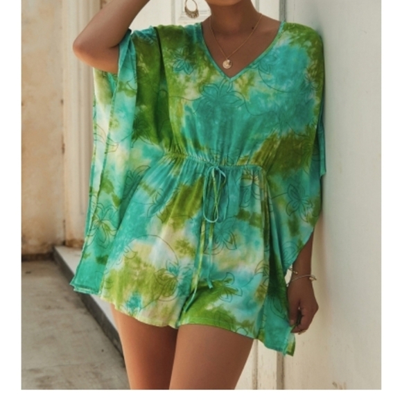BellanBlue Pants - BellanBlue Boho Batwing Sleeve spring Light romper - green floral